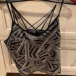 ASTR top: silver & black tank